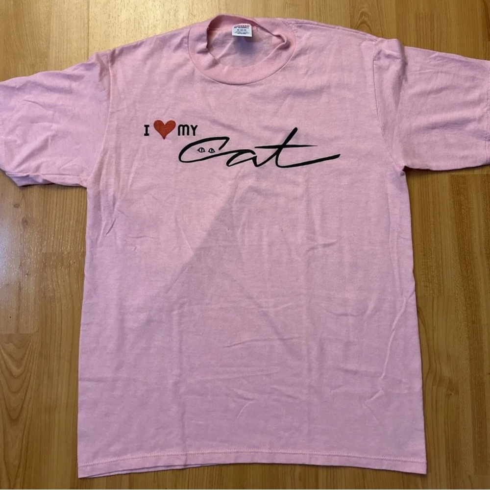 Vintage Jerzees by Russell I Love My Cat Women’s Pink Short Sleeve Shirt USA Med